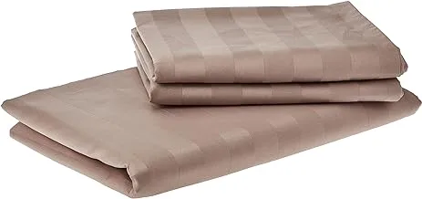 Hotel Wide Stripe 2Pcs Bed Sheet Set,300Tc Cotton, Single Size, Biscuit Brown, Twin/Single