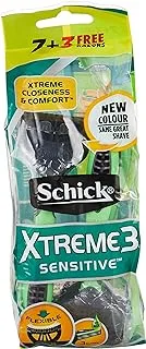 Schick Xtreme3 Sensitive Tripple Blade Disposable Razor For Men-Strip Enriched With Aloe Vera-Close & Comfortable Shave-No Irritation-Flexible Head-No-Slip Grip Handle-Easy Rinse- 7+3 Razors