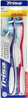 Trisa Perfect White Medium Bristles Toothbrush, with Unique Whetening Elements,Finest Swiss oral care, Adult, 2pcs. Assortment