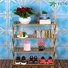 YATAI Multi-Tier Foldable Bamboo Wooden Shoe Rack Multifunctional Free-Standing Shoe Shelf Storage Organizer Rack Accent Tower Display Shelving Entryway Hallway Bathroom Living Room (4 Layer)