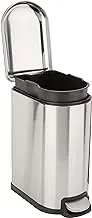 AmazonBasics Smudge Resistant Small Rectangular Trash Can With Soft-Close Foot Pedal For Narrow Spaces, 10 Liter/2.6 Gallon, Brushed Stainless Steel