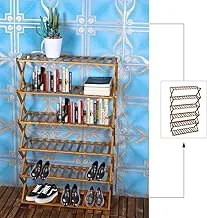 YATAI Multi-Tier Foldable Bamboo Wooden Shoe Rack Multifunctional Free-Standing Shoe Shelf Storage Organizer Rack Accent Tower Display Shelving Entryway Hallway Bathroom Living Room (6 Layer)