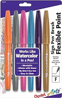 SIGN PEN W/BRUSH CLRS 6PK