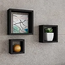 Lavish Home (Black Floating Shelves-Cube Wall Shelf Set With Hidden Brackets, 3 Sizes To Display Décor, Books, Photos, More-Hardware Included, 9