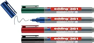 Edding 361 Whiteboard Marker Set - Multi-Coloured 4 Pens Round Tip 1 Mm Pen Dry Wipe For Whiteboards, Flipcharts, Magnetic, Memo Boards Sketchnotes Refillable