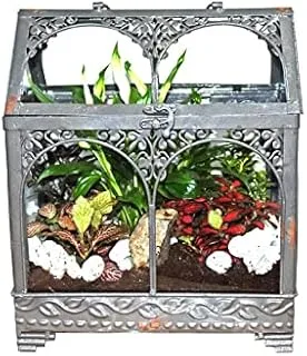 House of Flowers Plant Arrangement in Mini House Metal Planter