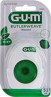 Gum Butlerweave خيط تنظيف الأسنان بالنعناع - لصحة صحية - حياة صحية - تصميم منسوج فريد من نوعه - تنظيف أسنان فعال - يزيل البلاك - مسطح وشكل عريض - 55 متر