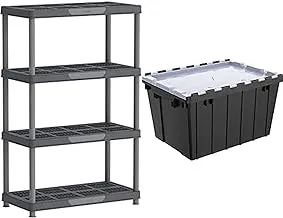 Cosmoplast Plastic Heavy-Duty Shelving Rack 4 Tiers Storage Unit + 2 Cosmoplast Plastic Utility Storage Box With Dual Flap Lids 55 Liters