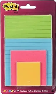 Post-it Super Sticky Notes Multi-Sizes 51x51, 76x76, 101x101. 101x152 4622 Rio Assorted colors, 4 pads/pack | Extra Sticky Notes | For Note Taking | Clean Removal | Recyclable | 45 sheets/pad