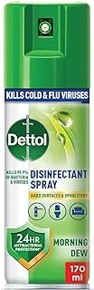 Dettol Morning Dew Antibacterial All In One Disinfectant Spray Mini, For Use On Sofa, Car Seats, Kitchen Surfaces Etc. (Kills 99.9% Of Bacteria & Viruses) 170ml, (Pack Of 1)