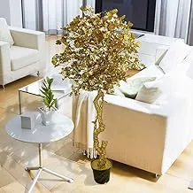 YATAI Gold Leaves Artificial Ginkgo Biloba Plant 1.8 Meters High Golden Leaf Maidenhair Tree Fake Plant with Plastic Pot for Home Garden Decoration – Artificial Tree – Artificial Plants