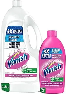 Vanish Laundry Stain Remover, White Clothes, 1.8 L + Vanish Laundry Stain Remover for White and coloured Clothes, 500ml, (Pack of 2)