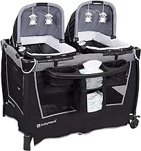 BABYTREND PY75C45B-Baby Trend Retreat Twins Nursery Center, Quarry, Black and Grey - Playard