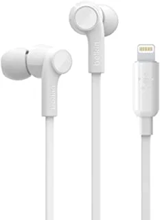 Belkin Soundform Headphones With Lightning Connector, Mfi Certified In-Ear Earphones Headset With Microphone, Earbuds With Water & Sweat Resistant For Iphone 14, Iphone 13 And More - White, Wired
