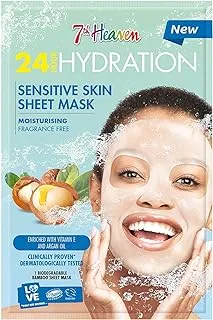 7th Heaven 24h Hydration Sensitive Skin Sheet Mask 16g for Sensitive Skin Moisturising Fragrance Free Enriched with Vitamin E Clinically Proven Dermatologically Tested