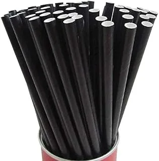 Black Paper Straw 8mm Black Drinking Straws Non Plastic, Drinking Straws Plain Black Renewables Paper Straws Solid Color - Pack Of 250 Pieces.