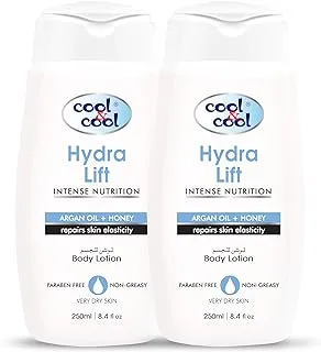 Cool & Cool Hydra Lift Body Lotion 250ML(Pack of 2) - Moisturizing Formula with Argan Oil & Honey, Non-Greasy & Paraben-Free, Restores Skin Elasticity 500ML