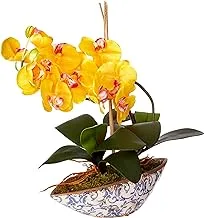 Nearly Natural Phalaenopsis Orchid Artificial Vase Silk Arrangements, Yellow