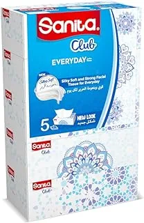 Sanita Club Facial Tissue - Pack Of 5 Boxes, 130 Sheets X 2 Ply, Packaging May Vary