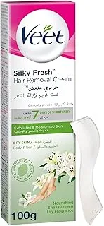 Veet Silky Fresh Hair Removal Cream Body & Legs for Dry Skin, Nourishing Shea Butter & Lily Fragrance – 100g