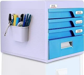 Serene Life Locking Drawer Cabinet Desk Organizer - Home Office Desktop File Storage Box w/ 4 Lock Drawers, Great for Filing & Organizing Paper Documents, Tools, Kids Craft Supplies - SLFCAB20