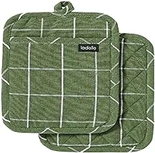 Ladelle Eco Check Pot Holder Oven Mitt 2 Pieces, Green