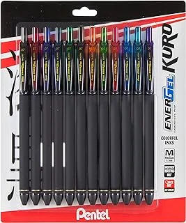 Pentel Energel Kuro Gel Pen، (0.7mm) Medium Line، Assorted Ink، 12 Pack (Bl437R1Bp12M)