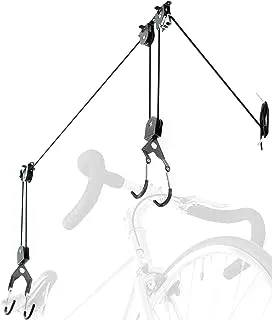 Bike Hoist for Garage with Utility Hooks Lift Storage - Heavy Duty for Space Saving - Road, Commuter & Mountain Bikes, Holds Kayaks & Ladders - No-Hassle Installation for Quick & Easy Access