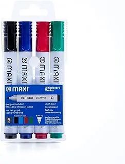 Maxi whiteboard marker bullettip wallet of4pcs,assorted colours blue,black,red,green, dry erase writes clear wipes out instant, 600-4