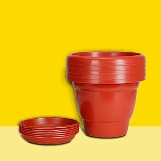 Kraft Seeds Gate Garden Plastic Flower Plant Pots/Container - Set Of 5 (Red, 7-Inch, 18cm) | Planters With Drainage Trays | Earthen Colour Pots With Drainage Hole, Bottom Trays To Prevent Spilling