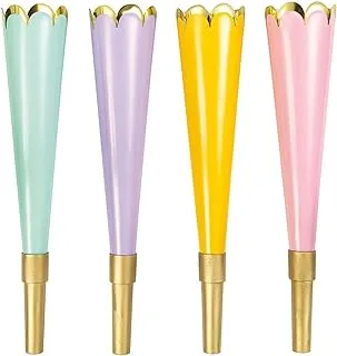 Unique Party 93472 - Pastel and Gold Party Horn Noisemakers, Pack of 4