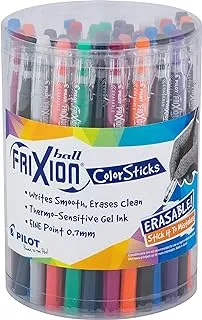 Pilot, FriXion ColorSticks Erasable Gel Ink Pens, Fine Point 0.7 mm, Tub of 36, Assorted Colors