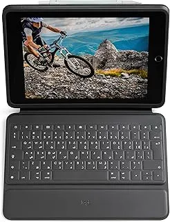 Logitech Rugged Folio - iPad (الجيل السابع والثامن والتاسع) حافظة لوحة مفاتيح واقية مع موصل ذكي ولوحة مفاتيح متينة مقاومة للانسكاب ولوحة مفاتيح ARA وغرافيت