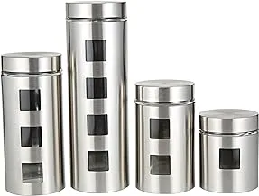 Harmony 2724623293059 Canister With Coat 4 Pieces Set, Glass/Stainless Steel