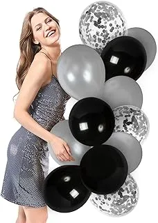 Silver Black Latex Balloons Silver Confetti Balloons 44 Pack for Birthday Retirement Party Engagement Graduation Party Decorations