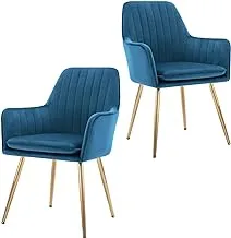 Mahmayi Velvet Dinning Chair Set of 2 Mid-Back Accent Chair Modern Leisure Armchair with Gold Plating Legs Upholstered Living Room Chair (Blue2-2PCS)