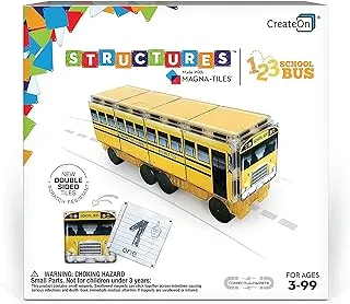 CreateOn 123 School Bus Magna-Tile Structure Set, The Original Magnetic Building Tiles Making Learning Basic Colors Fun and Hands-On, Versatile Educational Toy for Children Ages 3 Years +