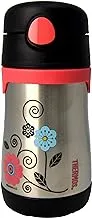 THERMOS Foogo Stainless Steel Straw Bottle for Kids -Poppy Patch | Push button lid with pop up silicone straw | Straw bottle base is scratch resistant | 4 Years+ | 290 ML