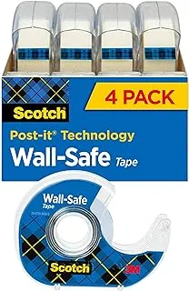 Scotch Wall-Safe Tape, 2 Dispensered Rolls, Sticks Securely, Removes Cleanly, Invisible, Designed For Displaying, Photo Safe, 3/4 In X 650 In (4183)