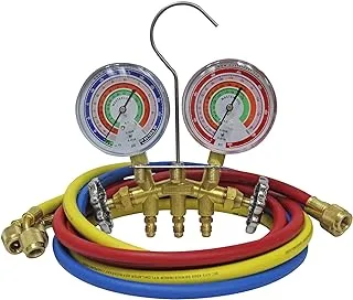 Mastercool 59161 Brass R410A, R22, R404A 2-Way Manifold Gauge Set With 3-1/8 Inch Gauges, 3-60 Hoses And Standard 1/4 Fittings