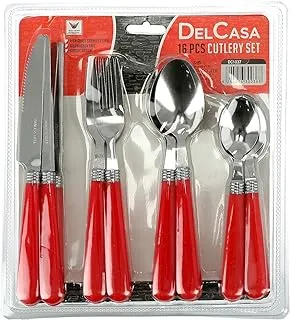 Delcasa 16Pcs Cutlery Set Stainless Steel, Include Knives/Forks/Spoons/Teaspoons, Mirror Polished, Dishwasher Safe Modern Design, DC1037, ASSORTED COLORS