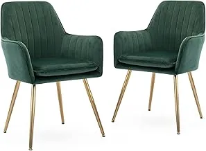 Five Stars Furniture Velvet Dining Chair，Golden Metal Legs Green Set Of 2, Free Assembly, Dark Green, Tj Hydc031G Velvet Dining Chair Green, Dc031Gvl1Dnchgrn2