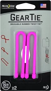 Nite Ize Original Gear Tie, Reusable Rubber Twist Made in the USA, 6-Inch, Neon Pink, 2 Pack