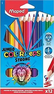 Maped 863312 Strong Jumbo Ergonomic Triangular Coloured Pencils, Colour'Peps Extra Stable Lead 4 mm - 12 X Pens