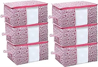 Kuber Industries Leaf Design Non Woven 6 Pieces Underbed Storage Bag, Organiser, Blanket Cover (Pink)