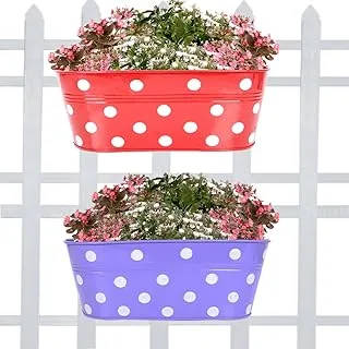 Trust Basket Set Of 2 -Dotted Oval Railing Planter - (Purple, Red)