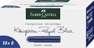 Faber-Castell Ink Cartridge Packet Of 6X10Pc Blue, Standard, Blue Erasable,For Fountain Pens With A Standard System Quality Made In Germany, 185506