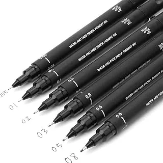 Uni Pin Drawing Pens/6 Assorted Tip Sizes, Technical Fineliner Pens, Pack Of 6 Black Ink