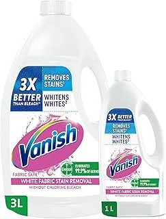 Vanish Crystal White Laundry Stain Remover Liquid for White Clothes, Can be Used with or without Detergents & Additives, Ideal for Use in the Washing Machine, 3 L and 1L, Pack of 2