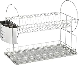 WENKO Exclusive Duo Dish Rack, Stainless Steel, Dishware Drainer & Dryer, Home Kitchen Accessory, Ideal Size for Sink, 21x33x49cm, Silver Matt